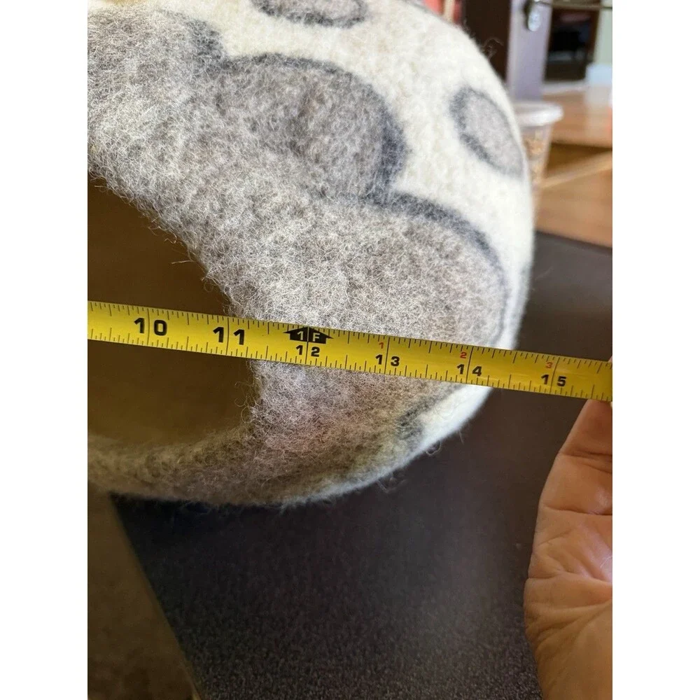 Large Cat Cave Premium Felted Organic Wool Bed Eco Kitty Gray Flower Whimsy